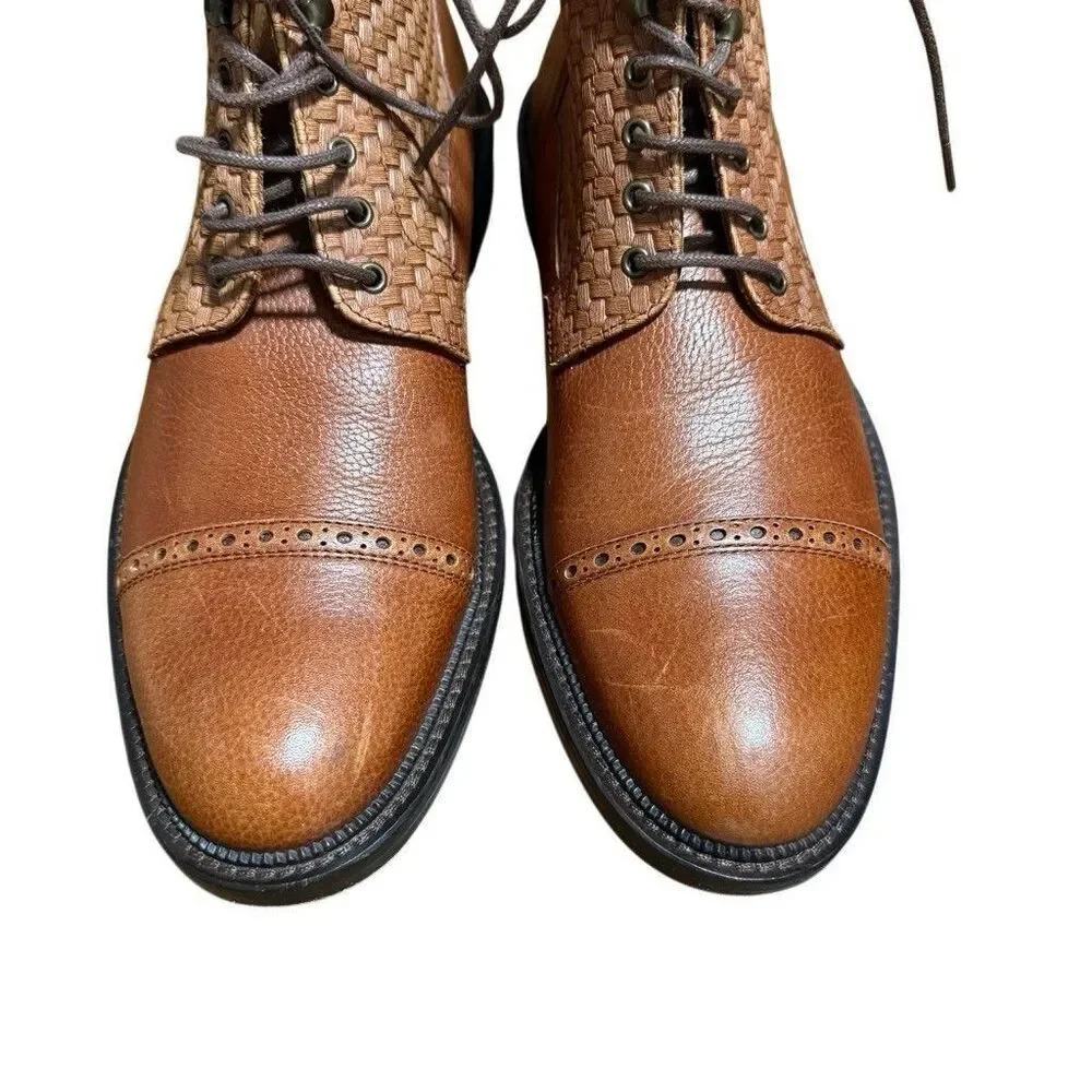TAFT Combat Boots Mens Size 41 Brown Leather Cap Toe Lace Up Woven Spain Casual